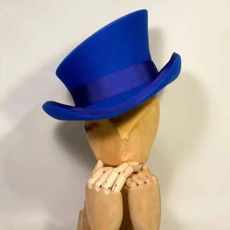 Men Women asymmetric top wool hats fashiona formal ribbon steam punk hat men lumber costume Cap Party decoration: Blue