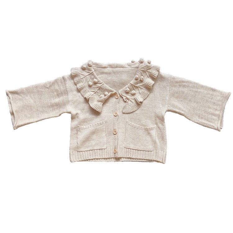 Meisjes Gebreide Vest Herfst Meisjes Revers Gebreide Vest Kinderen Koreaanse Verstoorde Kraag Trui: Beige / 4T