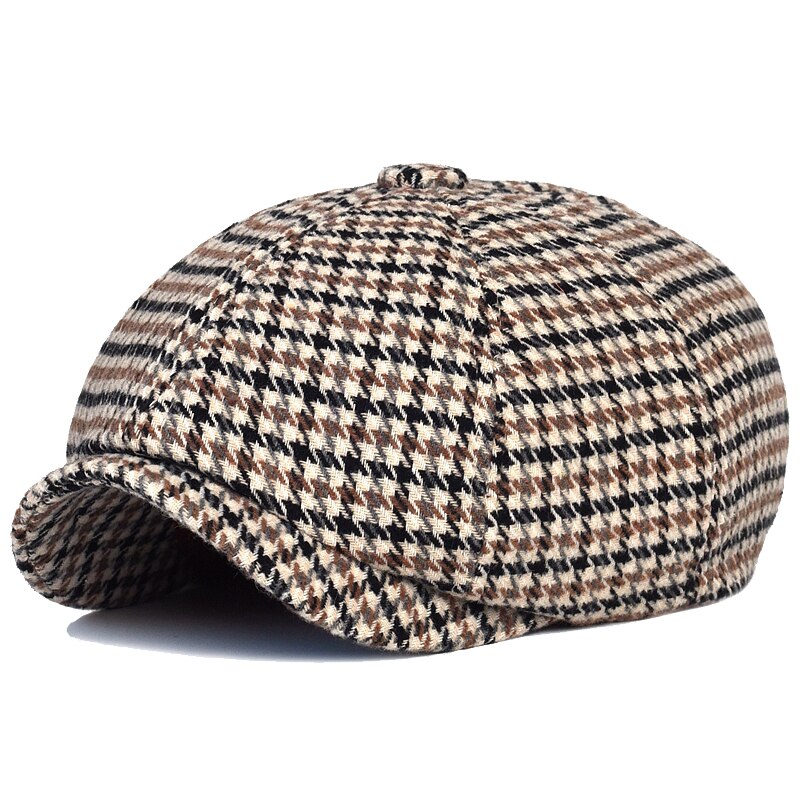 Herfst Winter Plaid Krantenverkoper Ivy Caps Casual Baret Hoeden Engeland Gatsby Retro Hoed Driver Platte Pet: Beige