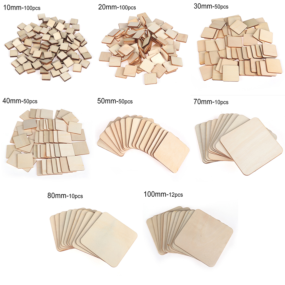 10/50/100 pièces pyrogravure projets jeux Scrapbooking modèle de construction carré non fini pièces en bois Plaque vierge pour bricolage Craft