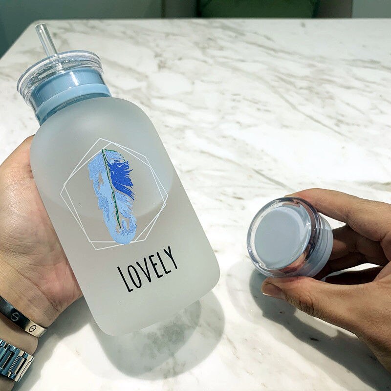 450ml bouteille en verre dessin animé givré/Transparent bouteilles d'eau BPA gratuit étanche Drinkware simplicité étudiant tasse: 13