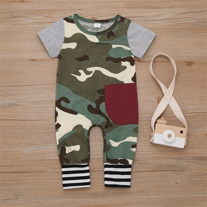Brand Newborn Baby Boy Girl Romper Jumpsuit Casual Sunsuit Summer Outfit Short Sleeve Camouflage Pocket Playsuit Clothes