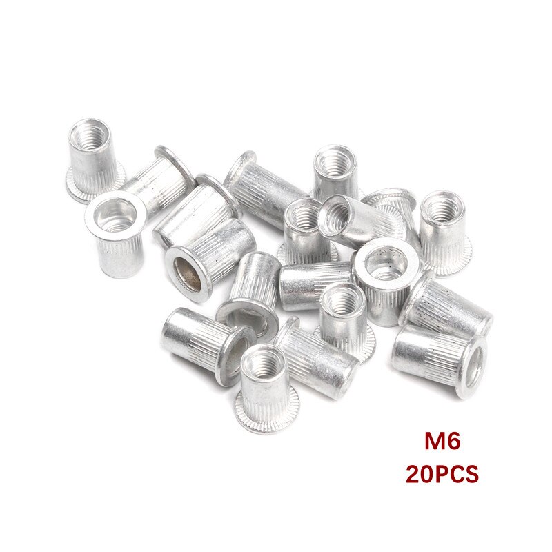 200Pcs Rivet Nut Aluminum Alloy Rivnut Flat Head Threaded Insert Nutserts Cap Rivet Nut Assortment Set for Automotive Furniture: M6 20pcs-bag