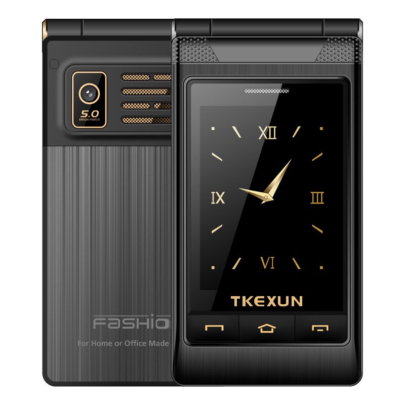 Tkexun G10 3.0 "Dubbele Dual Screen Dual Sim Lange Standby Touchscreen Fm Senior Telefoon Flip Mobiele Telefoon Voor oude Mensen P063: Russian Key / black