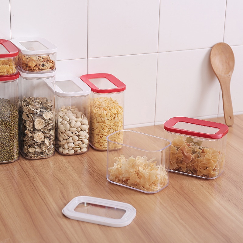 0.45L 1.0L 1.5L 2.0L square transparent plastic food storage tank kitchen storage container Sunroof sealed cans