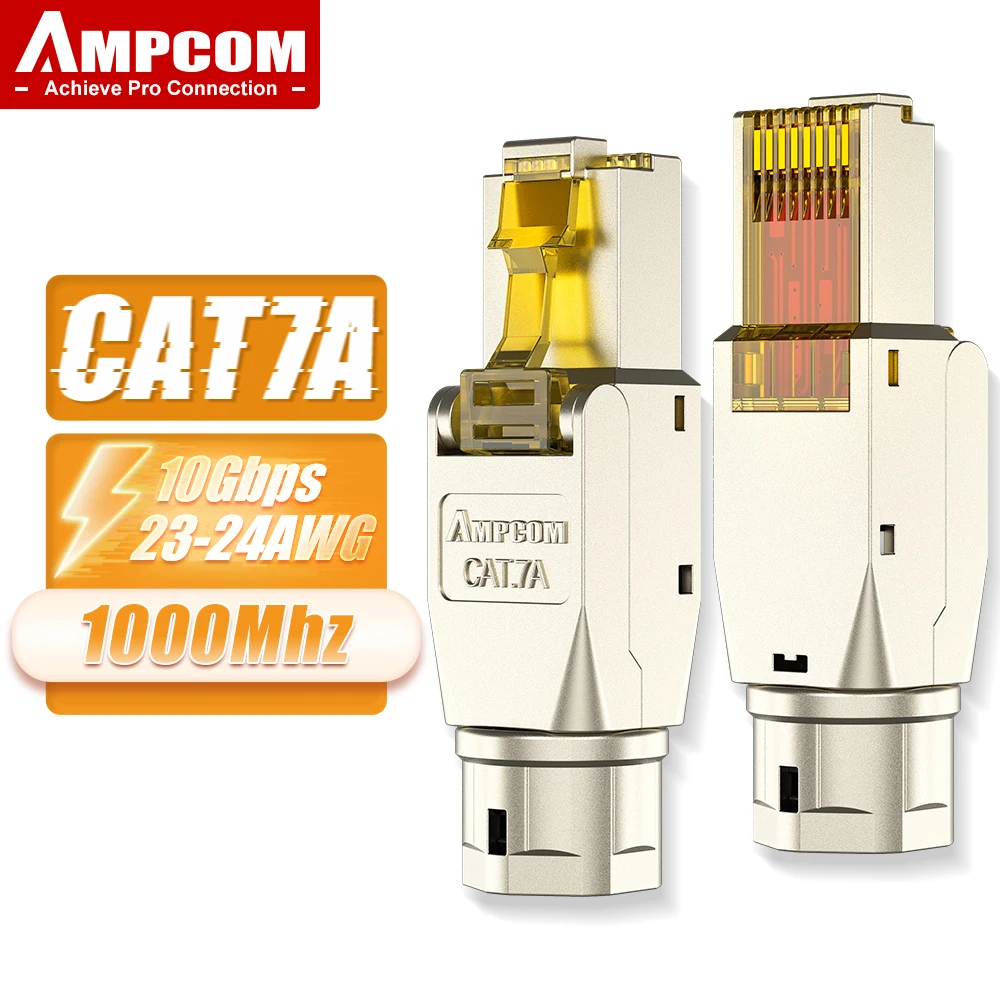 Conector AMPCOM RJ45 sin herramientas, enchufes de terminación reutilizables sin herramientas CAT8/7A/7/6A/6 enchufe Modular de campo Ethernet blindado: Azul