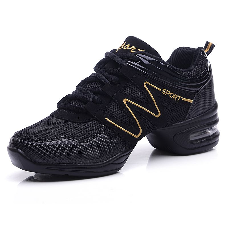 Kids 'sneakers kinderen concurrerende aerobics schoenen zachte bodem fitness sportschoenen Jazz/Moderne vierkante dansschoenen: 851blackGolden / 6
