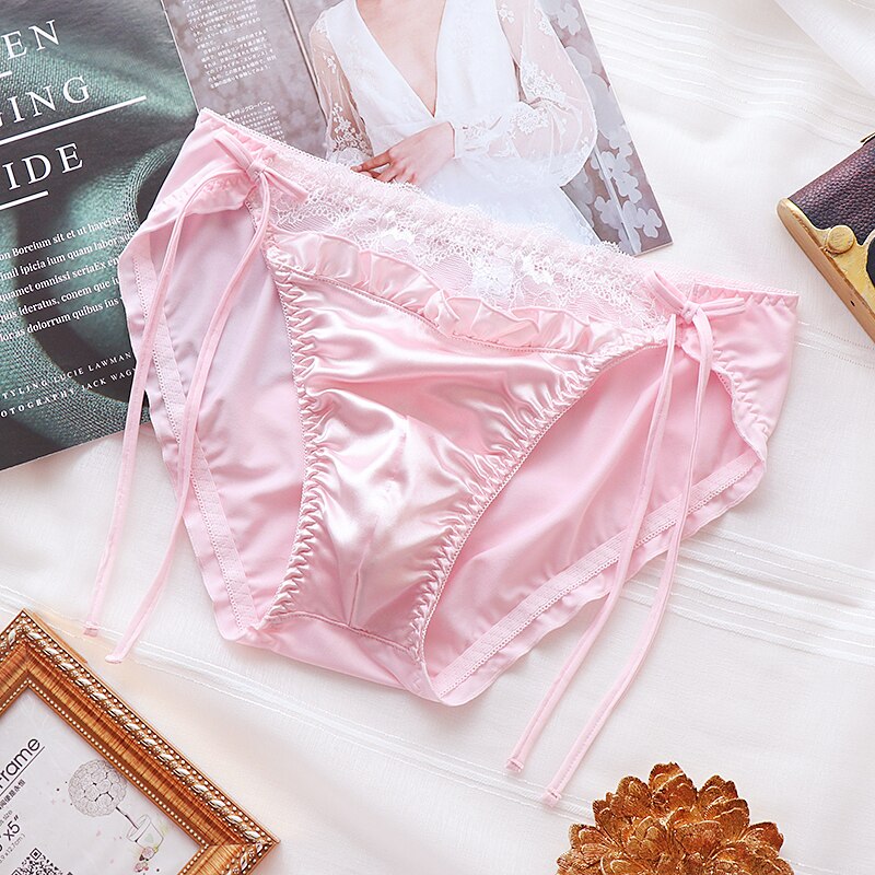 Männer Unterhose Seide sexy Weiche Unterhose Spitze T Höschen Reine Farbe Atmungsaktivem Homosexuell Unterwäsche Männlichen Schlauch Dessous: Rosa / XXL