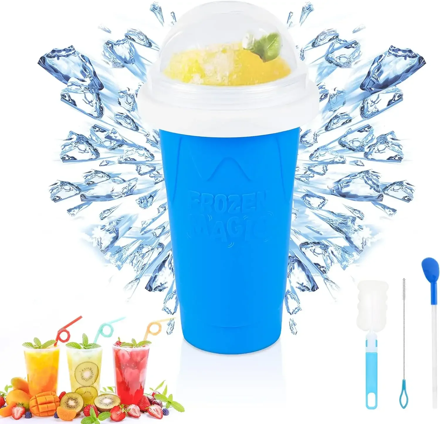 Domowy kubek robić smoothie Szybko mrożjeden lody Butelka na koktajl mleczny Lato DIY Sok mrożony Puchar Zamrożjeden przenośne kubki robić wyciskania Slushie: Niebieski