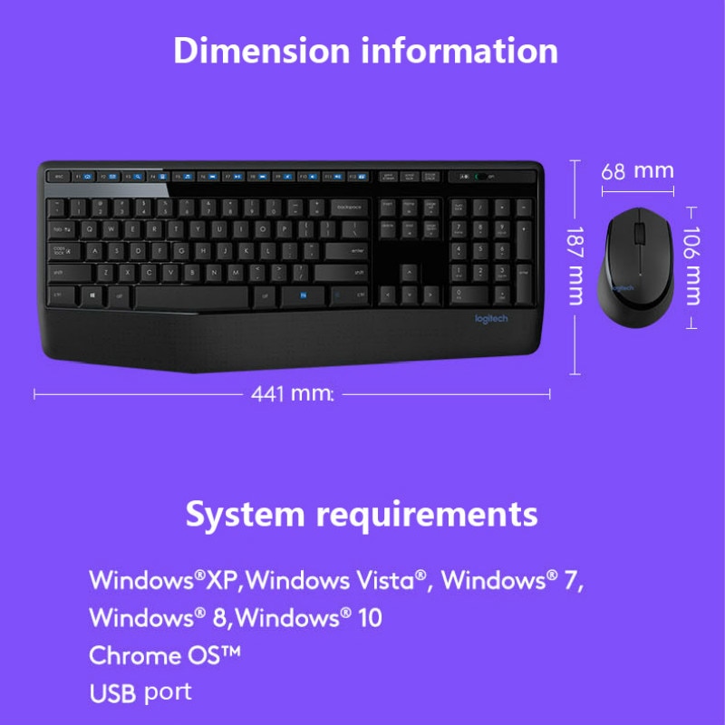 Logitech MK345 wireless Keyboard Mouse Combos For PC Laptop Optical Ergonomic Mice Full Size keyboard Combos
