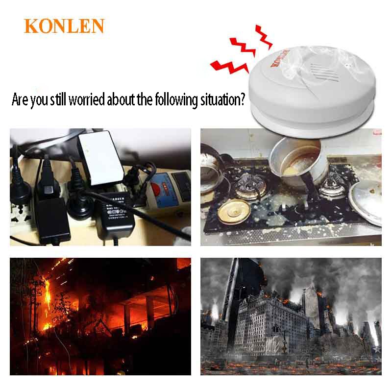 KONLEN-Detector de temperatura de humo inalámbrico, Detector combinado de humo y calor, Alarma de seguridad contra incendios, Sensor de sonido, Flash LED, para seguridad del hogar