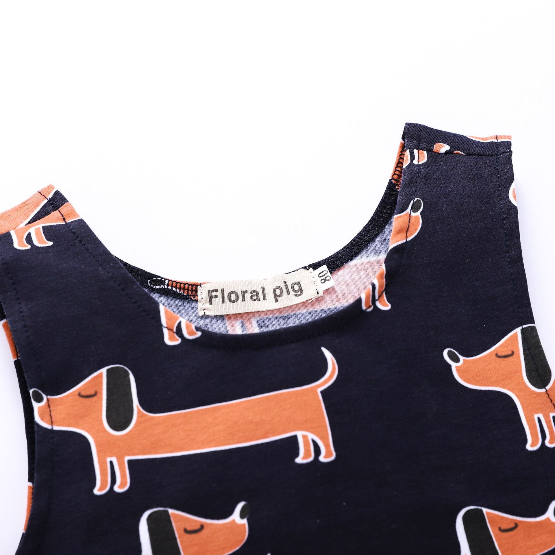 Bloemen Pig Baby Rompertjes Mouwloos Pasgeboren Baby Jongen Meisje Unisex Schattige Teckel Hond Print Jumpsuit Outfits Baby Kleding Jongen Meisje