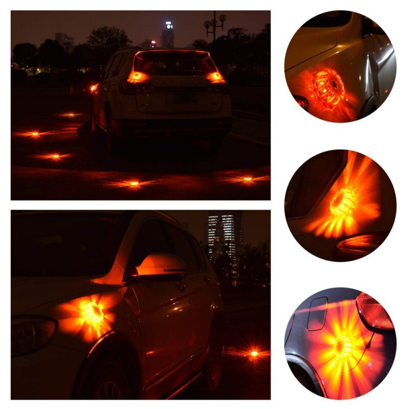 12 lysdioder auto nødlys sikkerhedsbluss rød vejblussmagnet blinkende advarsel mini nattelys vejskive skive til bil