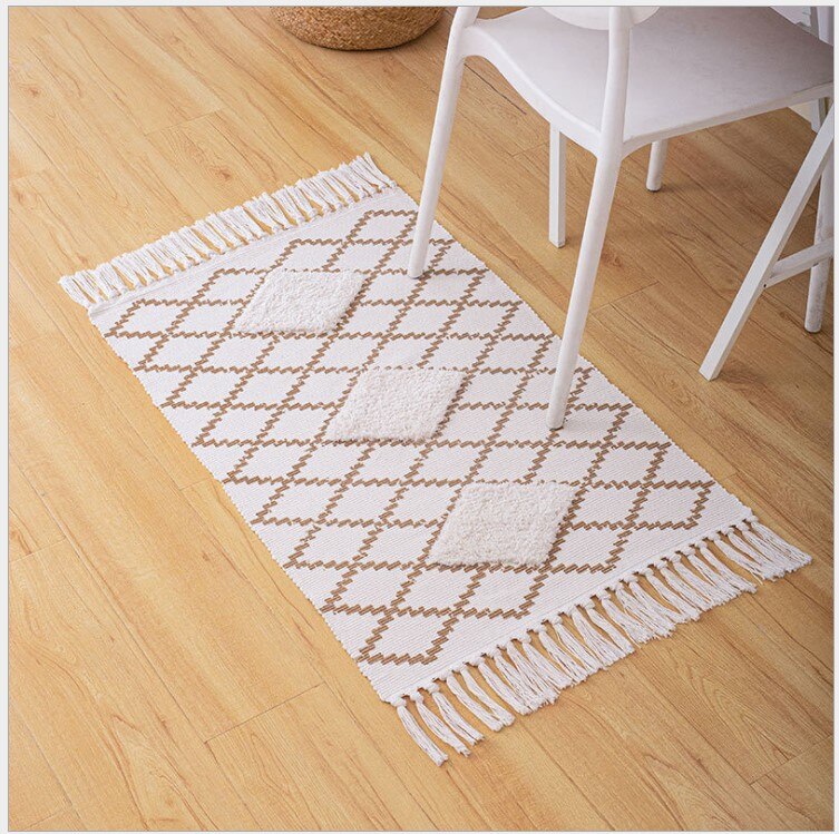 Alfombra con borlas de color azul marino marroquí, alfombra geométrica de algodón para puerta, Charpet, alfombra, alfombrillas para cocina, dormitorio, bar, 60x90cm