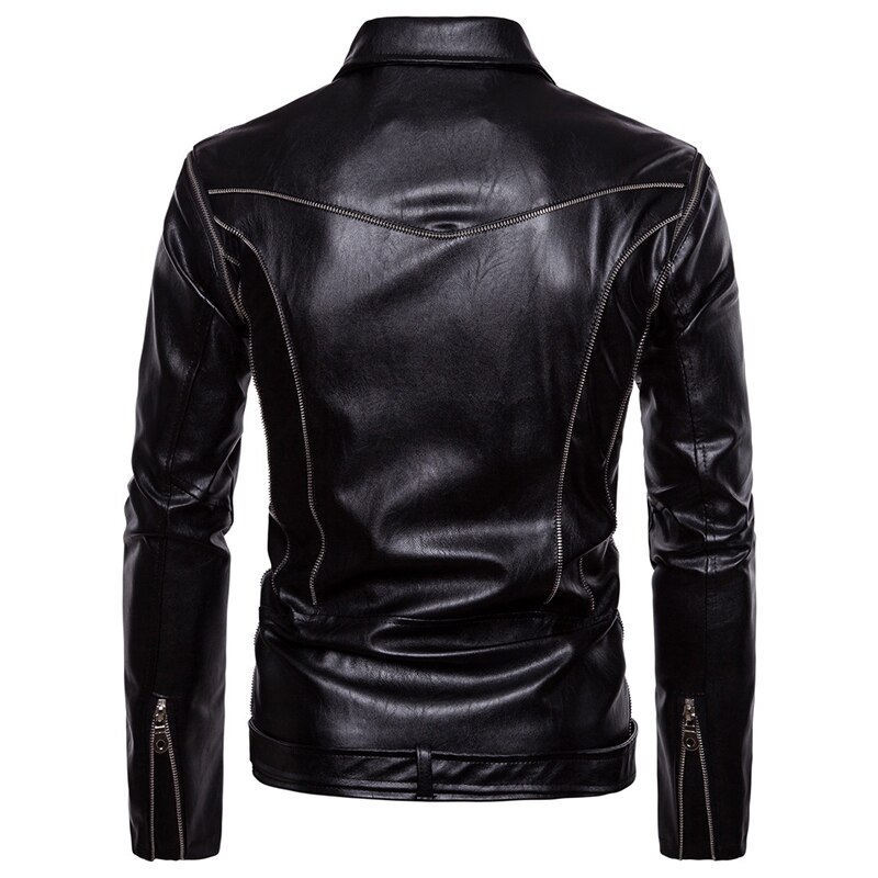 Europe/US size PU Leather Jacket Autumn Sleeves Detachable Motorcycle Leather Jacket Men Multi-Zipper Biker Jacket