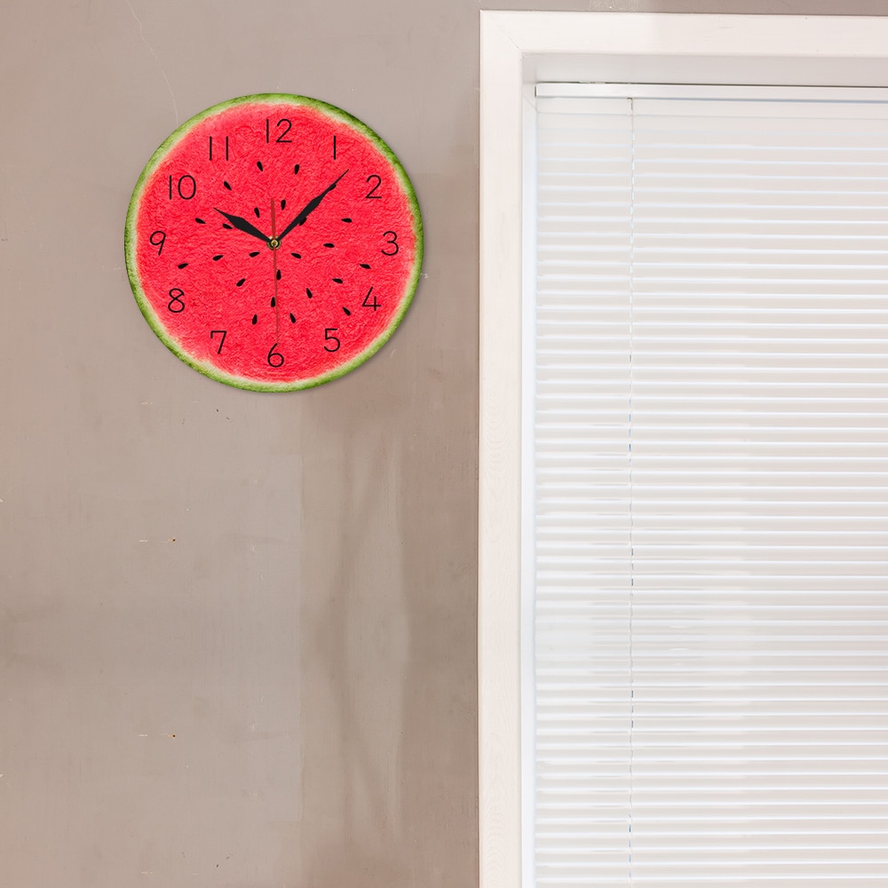 Summer Time Watermelon Modern Wall Clock With Numbers Tropical Kitchen Wall Art Decor Fruit Style Silent Quartz Round Wall Clock