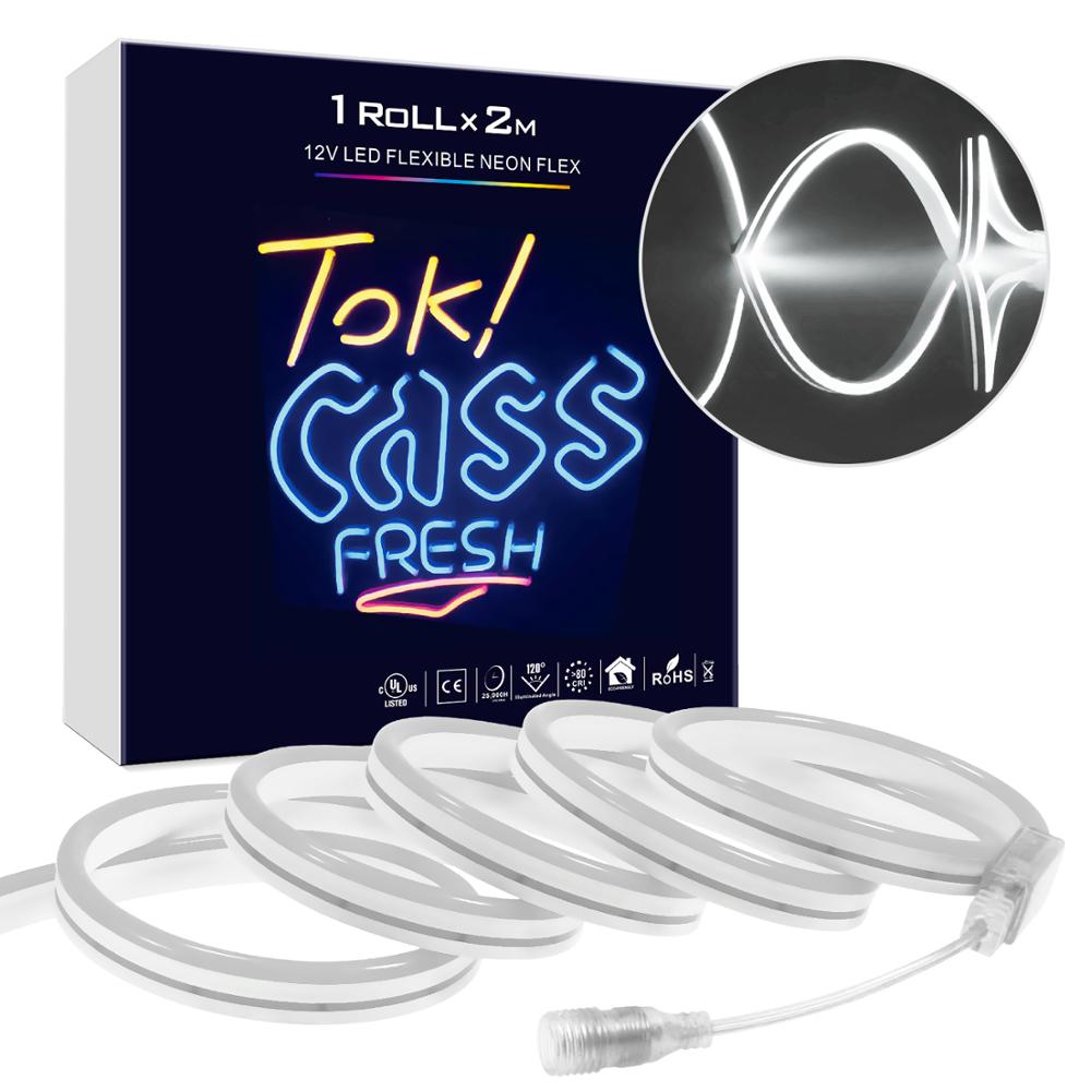 Neonskilt led lys lampe 2m strips tape vanntett bar fargerik regnbuelys rund led neon hjemmeveggdekor: Hvit