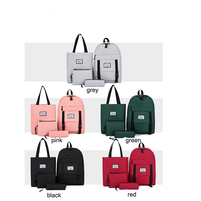 4 Uds mochila de , mochila escolar para adolescentes, Mochilas para estudiantes, mochila escolar negra de nailon para mujeres, mochila escolar para mujeres