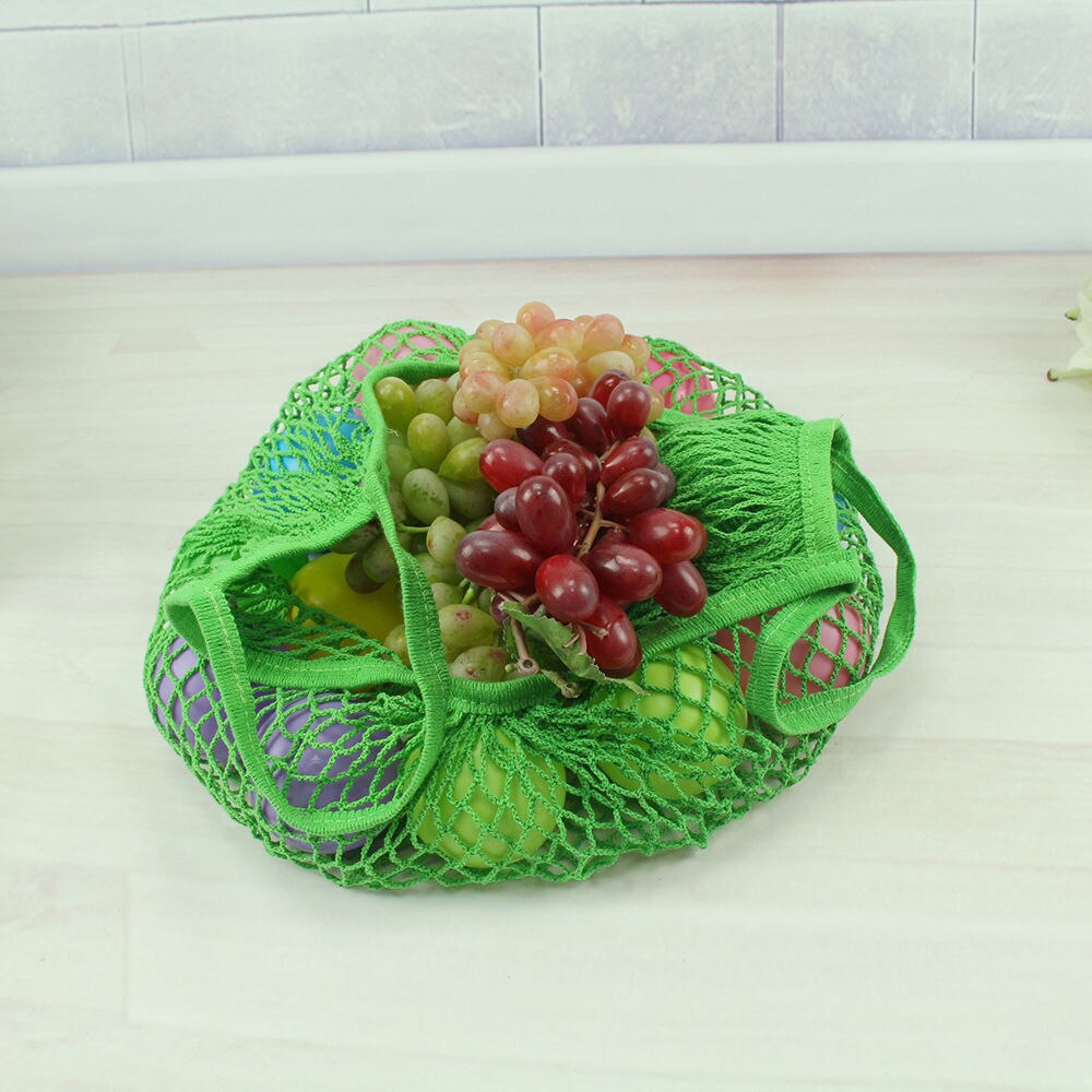 Reusable Fruit Shopping Bags String Grocery Shopper Cotton Tote Mesh Woven Net Bag: Green