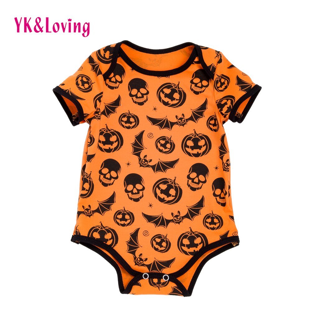 Pelele de manga corta para bebés, ropa de Halloween para niñas y niños, mono con estampado de calavera de dibujos animados para bebés, ropa de algodón para recién nacidos R130S