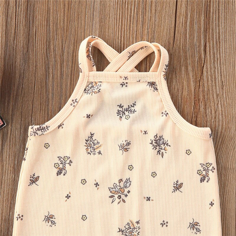 Atmungsaktive Kleinkind ärmellos Spielanzug Sommer Süße Stil Baby Jungen Mädchen Blumen- Werk Druck Kreuz Nacken Riemen Strumpf Gesamt