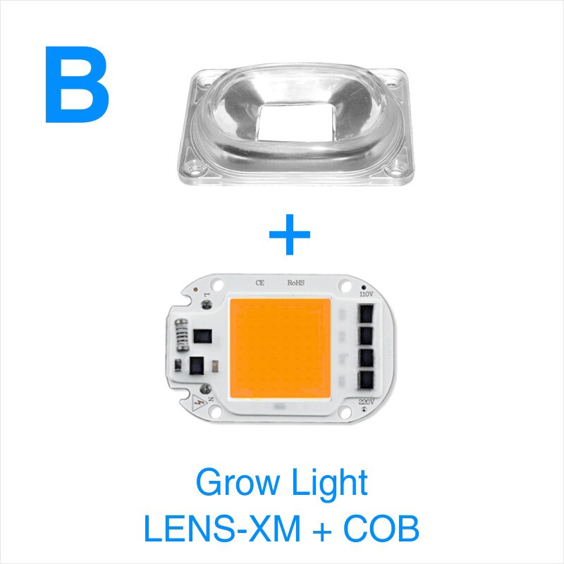 Chip de lámpara LED COB Reflector de lente LED, 50W, 220V, IC inteligente, bricolaje, 90 grados, soporte fijo para Reflector LED, necesita disipador térmico: B Grow Light XM