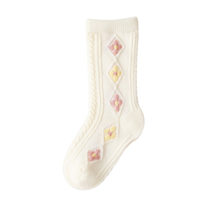 Bloem Borduren Baby Sokken Herfst Warm Pasgeboren Knie Sokken Zachte Gebreide Baby Meisjes Jongens Sokken Pasgeboren Accessoires: beige