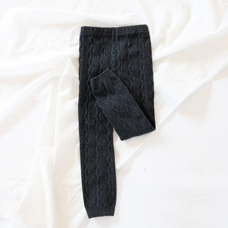 Bomulds leggings til børn med strikkede vævede striber, der passer til varme og behagelige søde bukser til 1-6- årige piger: Dgrå / 4-6t