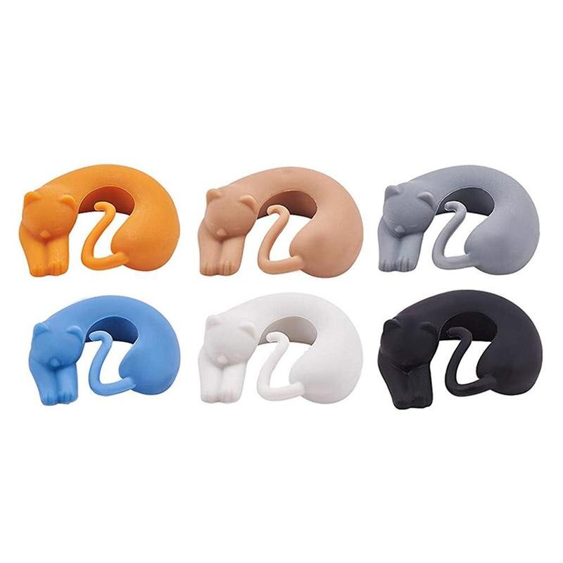 6 unids/set gato marcador para vaso de vino animales de silicona vacaciones DIY Copa etiquetas de decoración suministros forma Sti E3U1: A