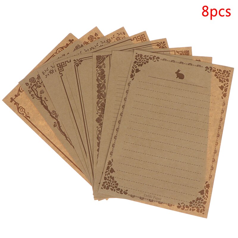 8 Sheets Letter Paper Vintage Flower Letterhead Letter Kraft Brown Writing Paper Letter Pad Drawing Sketch Pad Stationery: Coffe