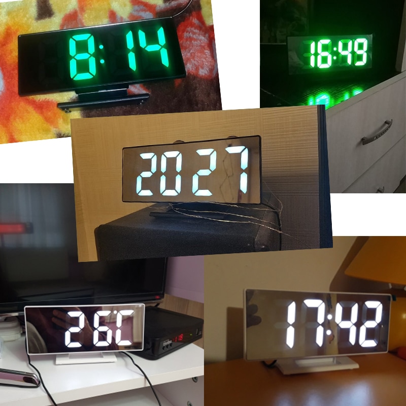 Digital Alarm Clock LED Mirror Electronic Clocks Multifunction Large LCD Display Digital Table Clock with Temperature Calendar