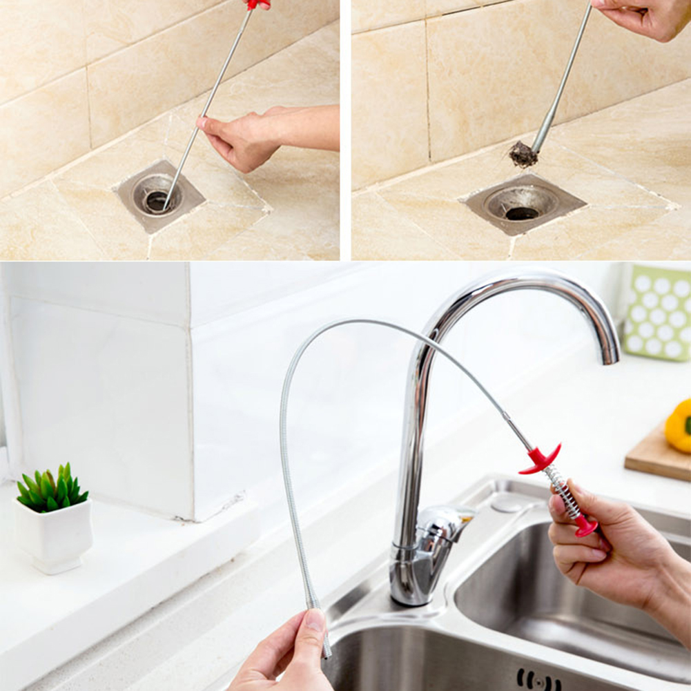 60CM flexible gancho para limpieza del fregadero Dispositivo de dragado de alcantarilla fregadero tubo Desagüe de cocina ducha inodoro tubo de resorte herramientas removedor de cabello