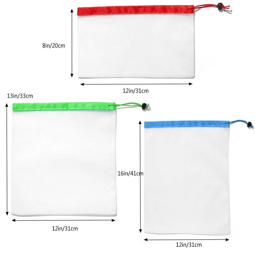15pcs/lot Reusable Mesh Produce Bags Washable Eco Friendly Bags for Grocery Shopping Storage Fruit Vegetable Toys Sundries Bag