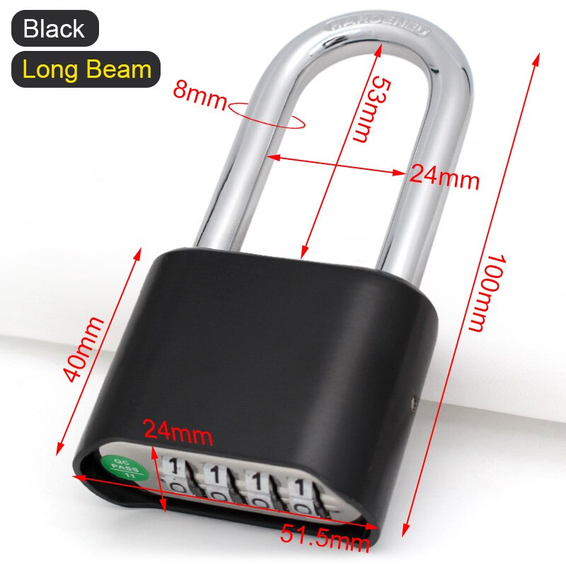 Long Shackle Combination Lock Outdoor Waterproof Padlock for School Gym Sports Locker Fence Gate Toolbox Case Hasp Storage Locks: Black Long Beam
