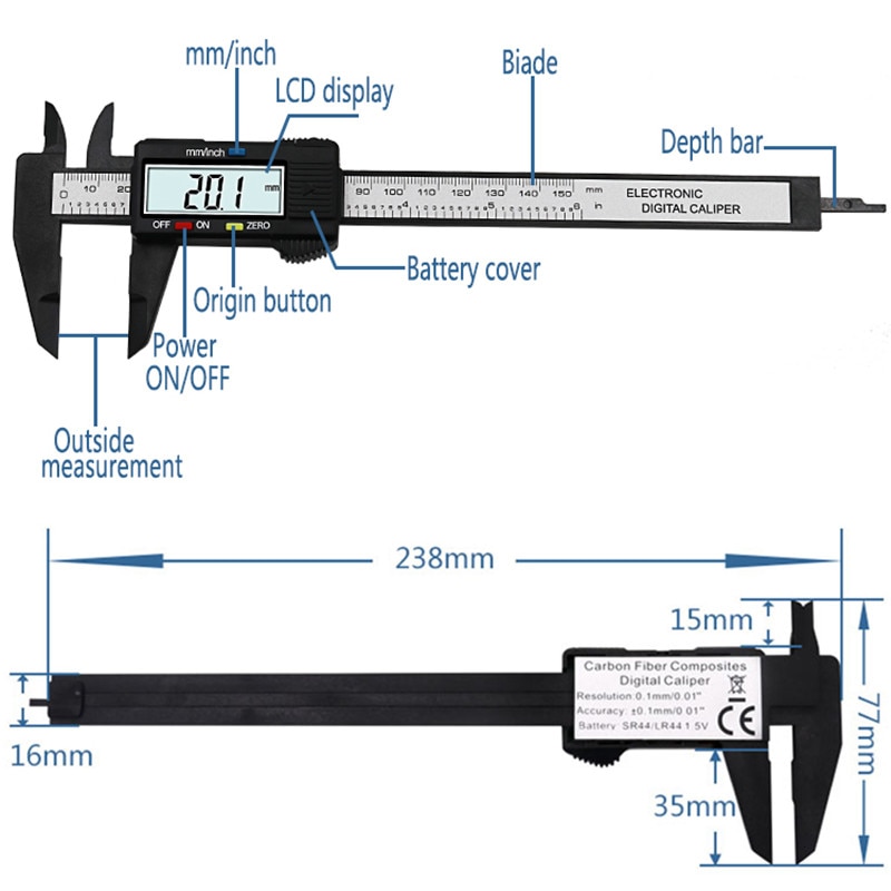 150mm Elektronische Digitale Schuifmaat Meten Calibre Digitale Schuifmaat Gauge Micrometer Diepte Gauge Meten