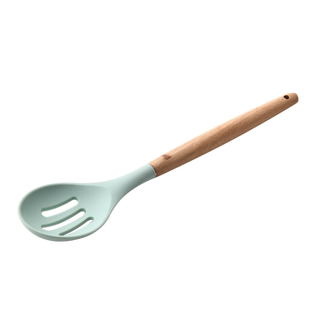 12 stk kjøkkenutstyr sett silikon kokekar kokespatel varmebestandig verktøy med trehåndtak til nonstick nonstick: Lys gul