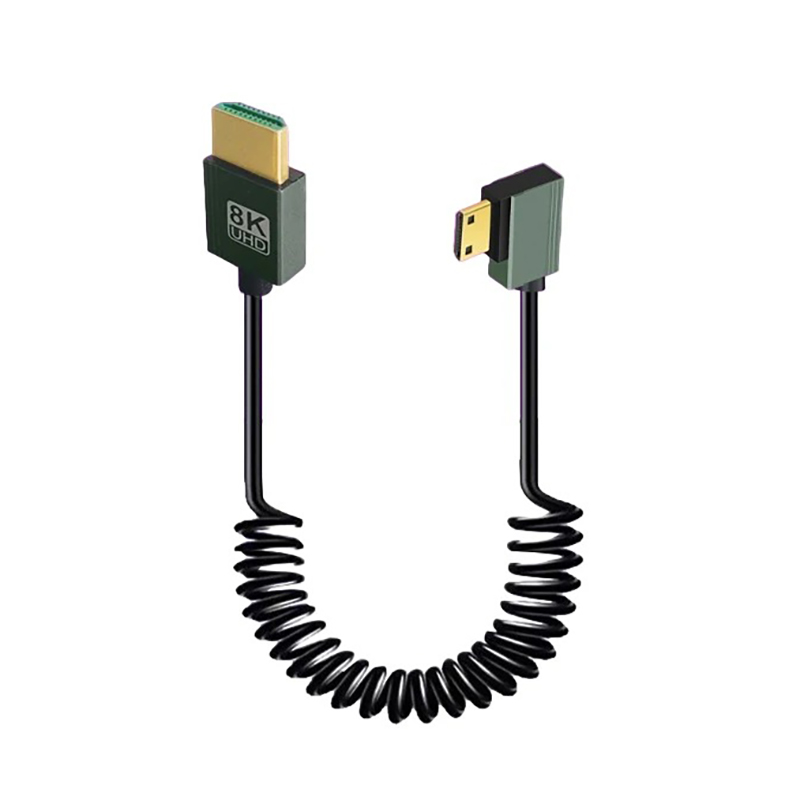 1m bärbara 8k uhd-spiralkablar mini/micro hdmi-kompatibel stretchfjäderkabel för pc bärbar dator surfplatta kamera dv skärm hdtv: Brun