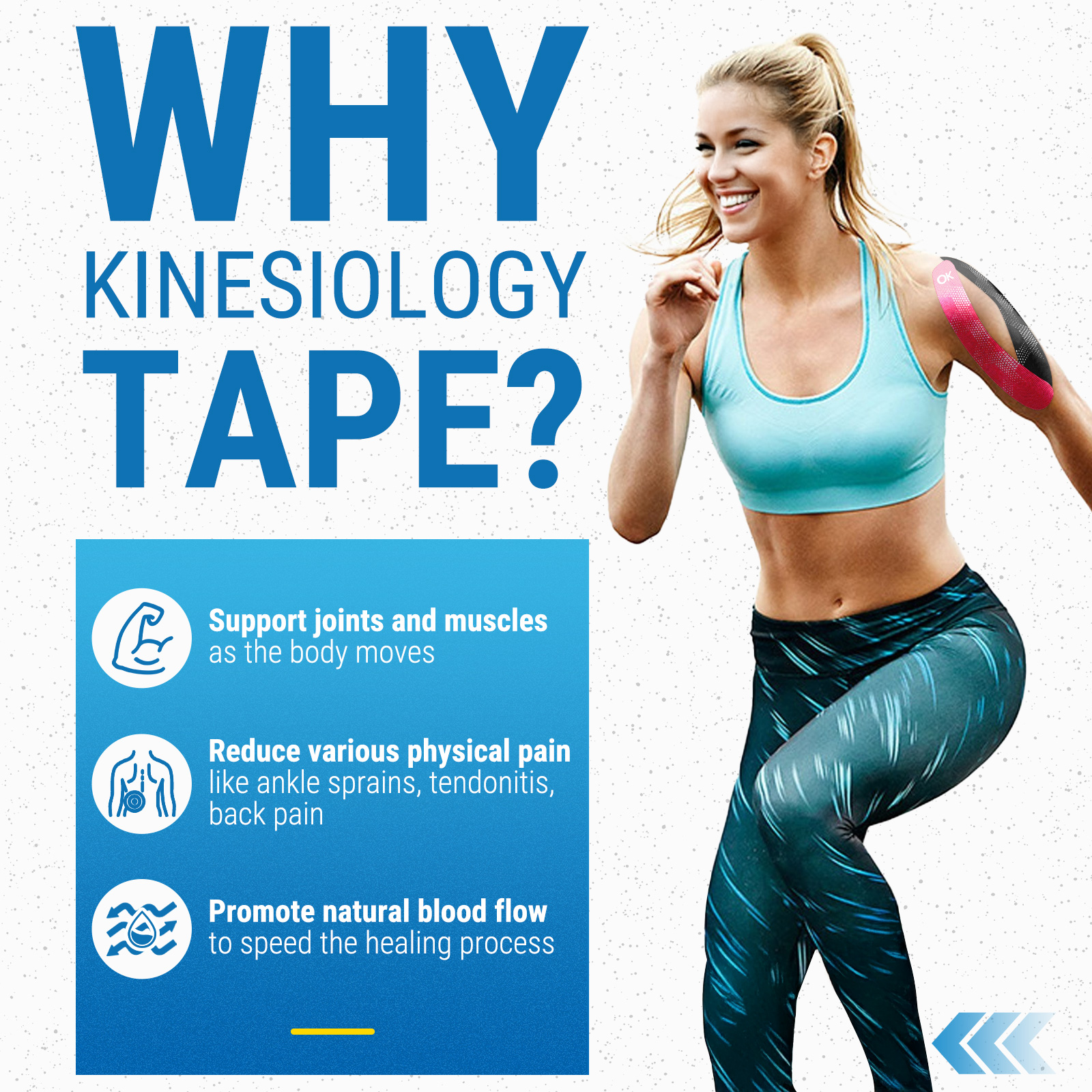 OK TAPE synthetische kinesiologietape, 20 strips, elastische atletische tape voor pijnverlichting reflecterend waterdicht, 2 "x 10" / 5 cm x 25 cm
