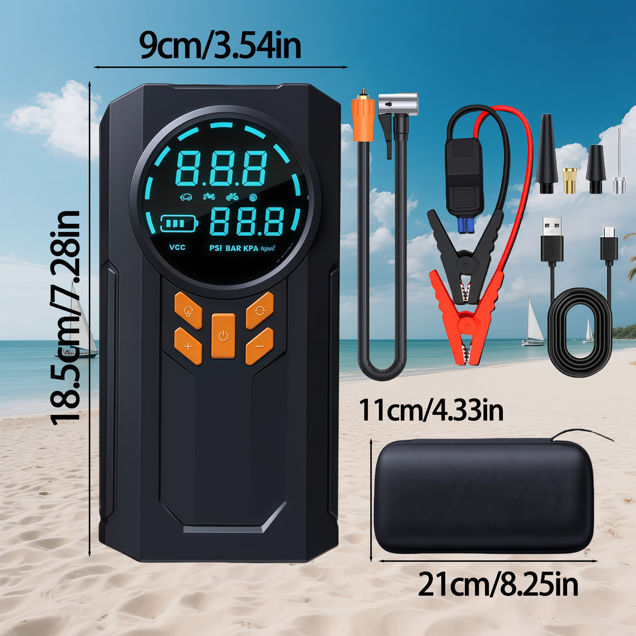 JKUOO Car Jump Starter With Air Compressor LCD Screen 21800mAh Portable Booster Charger 6000A Powerful Car Battery Starting Devi: Orange