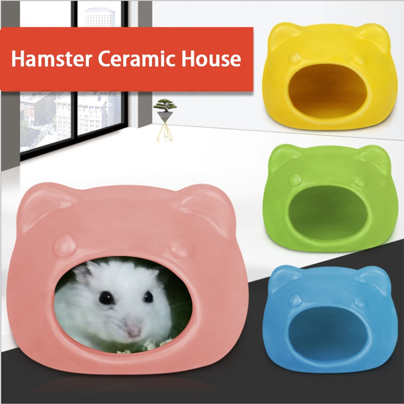 Casa de hámster, casa de cerámica para mascotas, casa para dormir, refrigeración, calor , Universal, duradero, bonita Imagen de gato, casas de Chinchilla