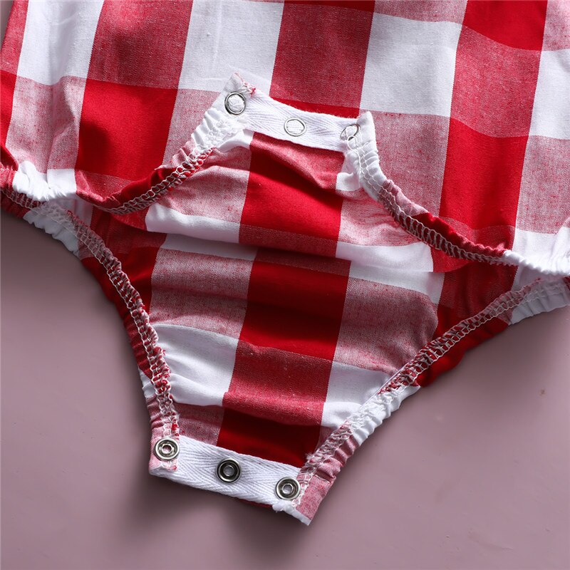 Baby jumpsuit met ruitjesprint, peuterkleding, o-hals, lange mouwen, kanten ruches, body's, babykleding voor meisjes