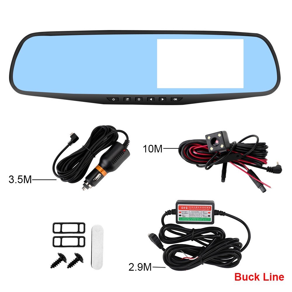 Leepee Auto Registrator Achteruitkijkspiegel Camera Dual Lens 4.3 Inch Dash Cam Omkeren Afbeelding Auto Dvr Dashcam Video Recorder: blue 10m Buck Line / 16G