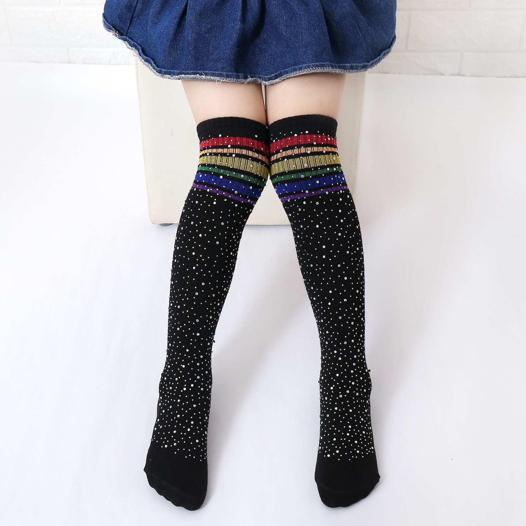 Kniekousen met strass steentjes voor kinderen, meisjes. kleurrijke sokken met strass steentjes voor peuters. kniekousen met overknees voor kinderen, sox 3-12y