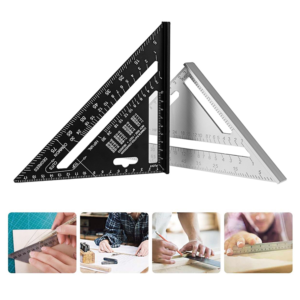 7'' Aluminum Alloy Triangle Ruler Angle Protractor Woodworking Measurement Tool Miter Speed Square Measuring Ruler For Building