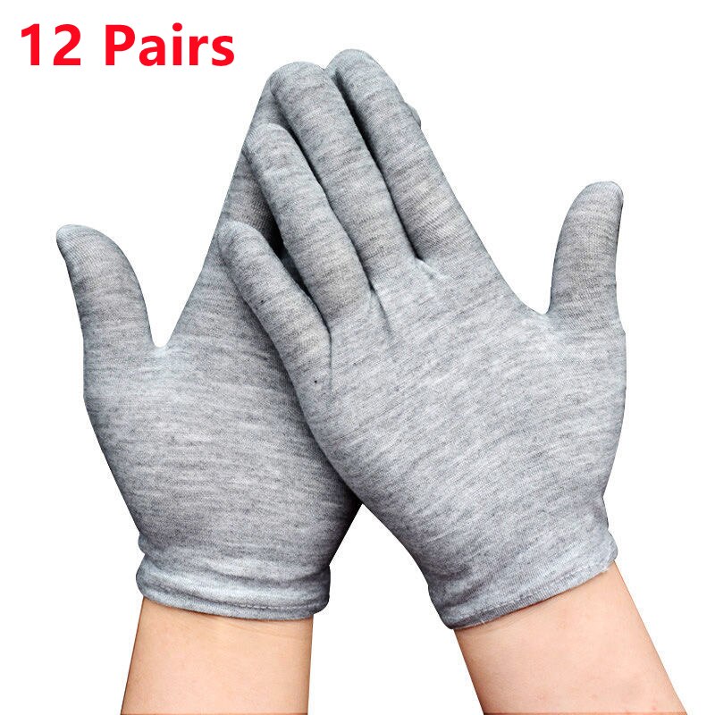 24PCS Weiß Baumwolle Handschuhe Neue Volle Finger Für Männer Frauen Arbeits Etikette Kellner/Treiber/Schmuck/Arbeiter handschuhe Schweiß Handschuhe: Grey 12 Pairs / M
