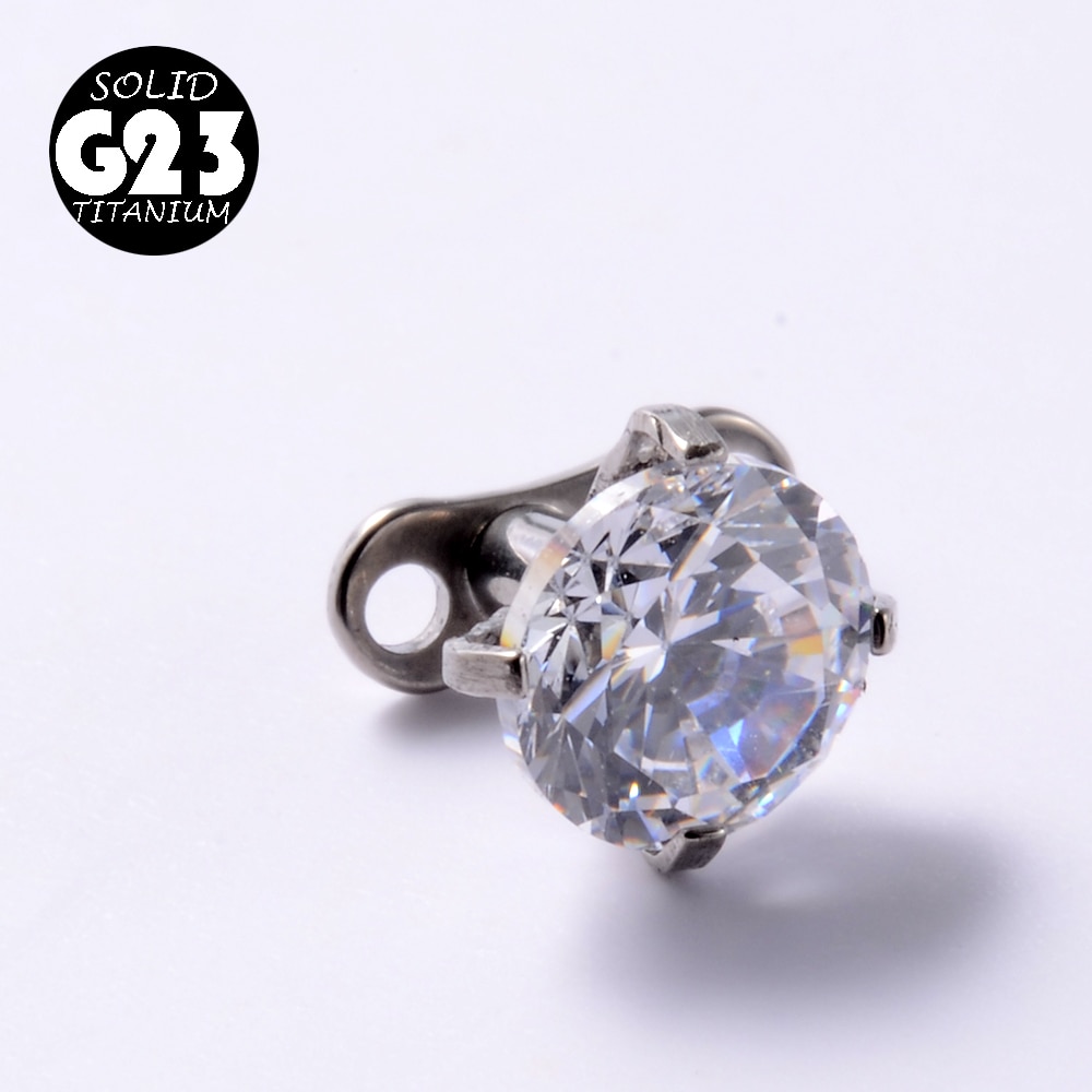 1PC G23 Titanium Christina Vertical Hood Piercings CZ Gem Dermal Anchor Crystal Flower Straight Barbell Jewelry Piercing 1.6mm