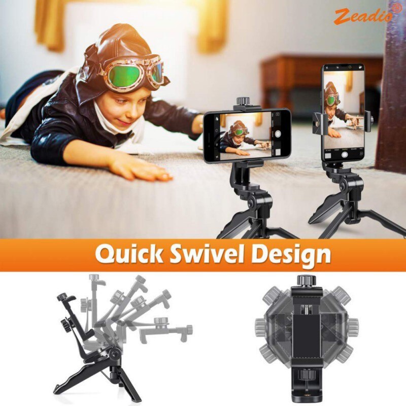 Mini Selfie Stok Draagbare Desk Plastic Stand Handheld Tripod Mount Met Telefoon Klem &amp; Aanpassen Statiefkop Voor Smartphones