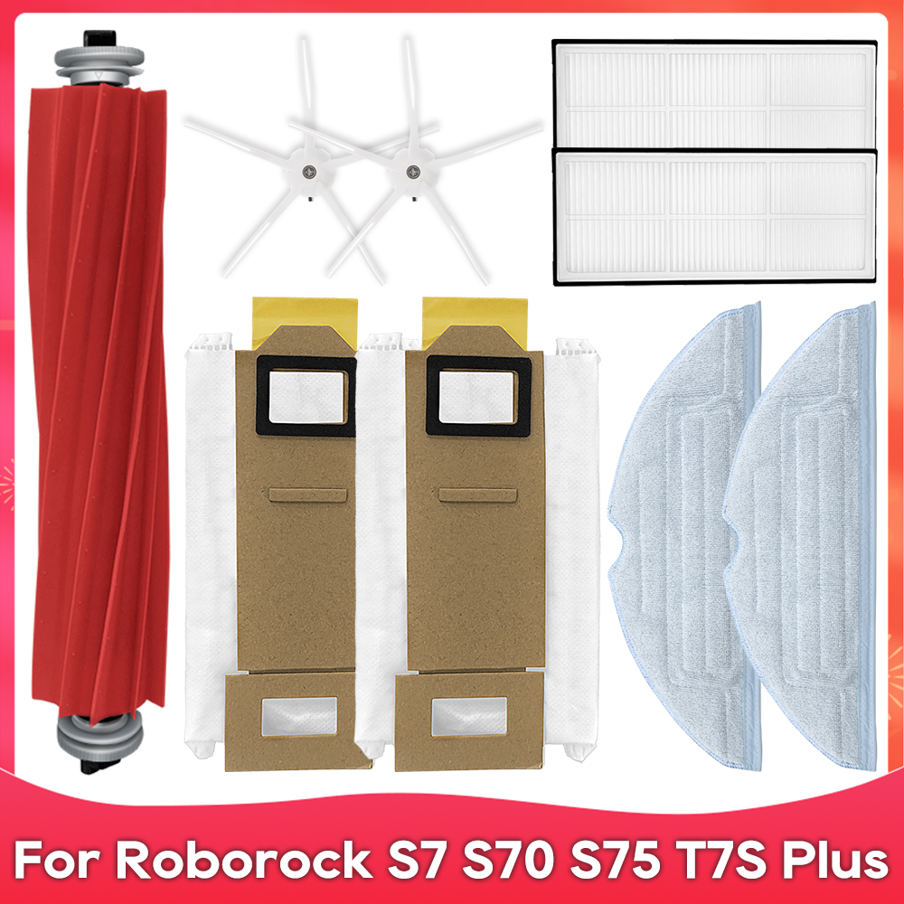 Accesorio de repuesto para aspiradoras robóticas Roborock S7, S70, S75, S7Max, S7MaxV, T7S Plus, cepillo principal, filtro Hepa: Rojo