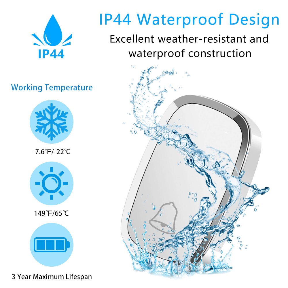 Wireless Waterproof Doorbell Home Security Welcome Door Bell EU UK Plug Home Intelligent Calling Bell Chime1/2Button 1/2Receiver