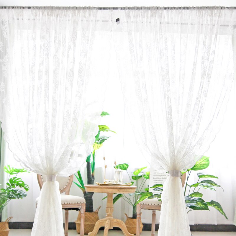 1 Pcs Pastoral Style White Jacquard Lace Window Curtains Living Room Bedroom Tulle Sheer Curtains Home Decor